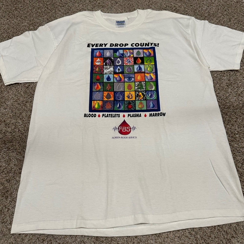 Vintage Gildan Mens Florida Blood Services T Shirt XL White Preowned Graphic